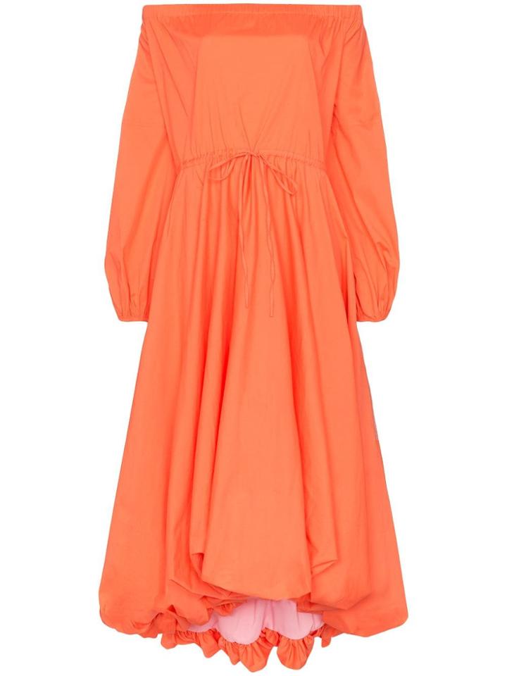 Staud Off-the-shoulder Puffed Poplin Dress - Orange