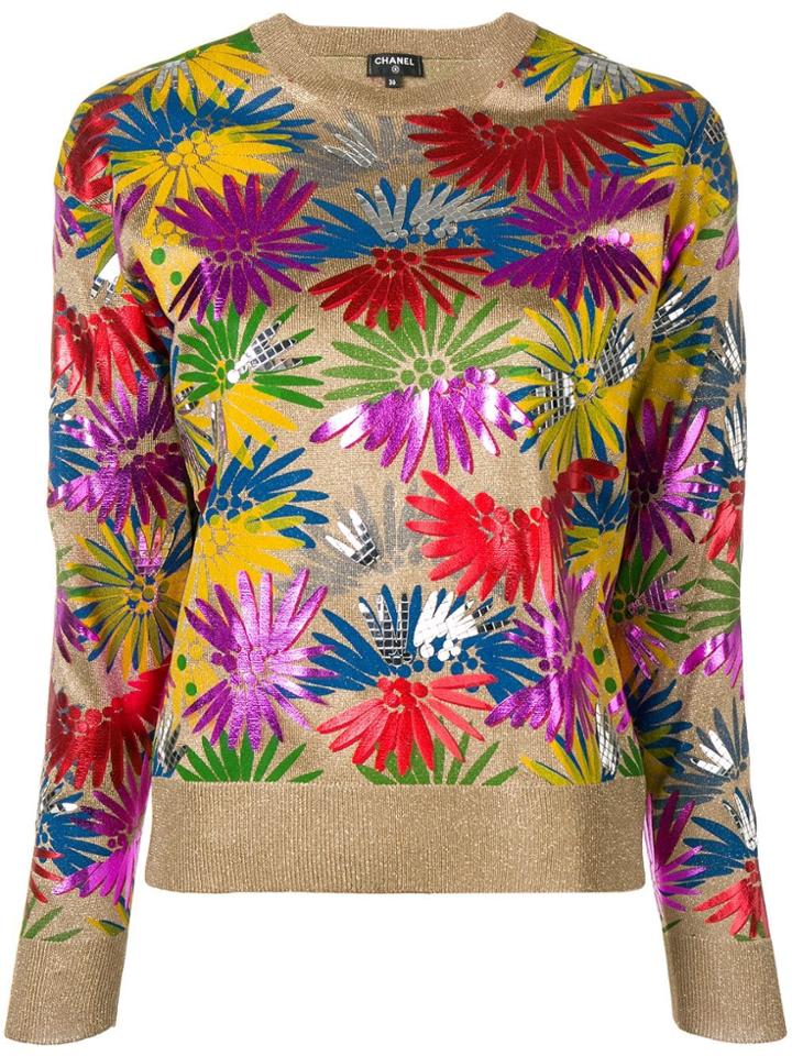 Chanel Vintage 2010's Floral Glittery Jumper - Gold