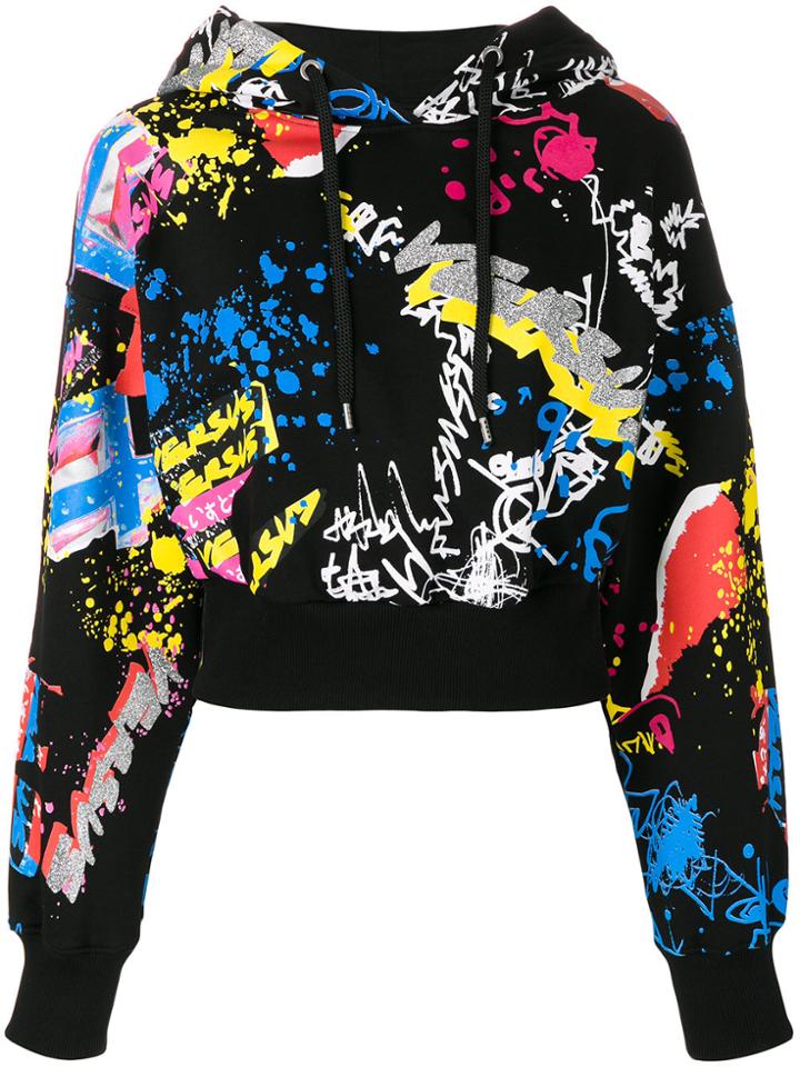 Versus Scribble Print Cropped Hoodie - Black