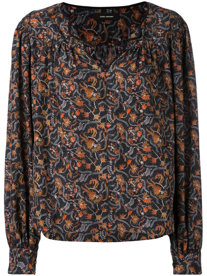Isabel Marant - Floral Print Blouse - Women - Silk/cotton - 40, Women's, Black, Silk/cotton