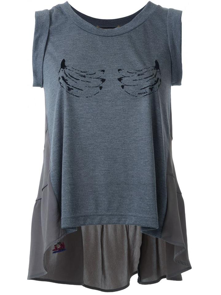 Muveil Banana Print Ruffled Tank Top, Women's, Size: 36, Grey, Polyester/rayon