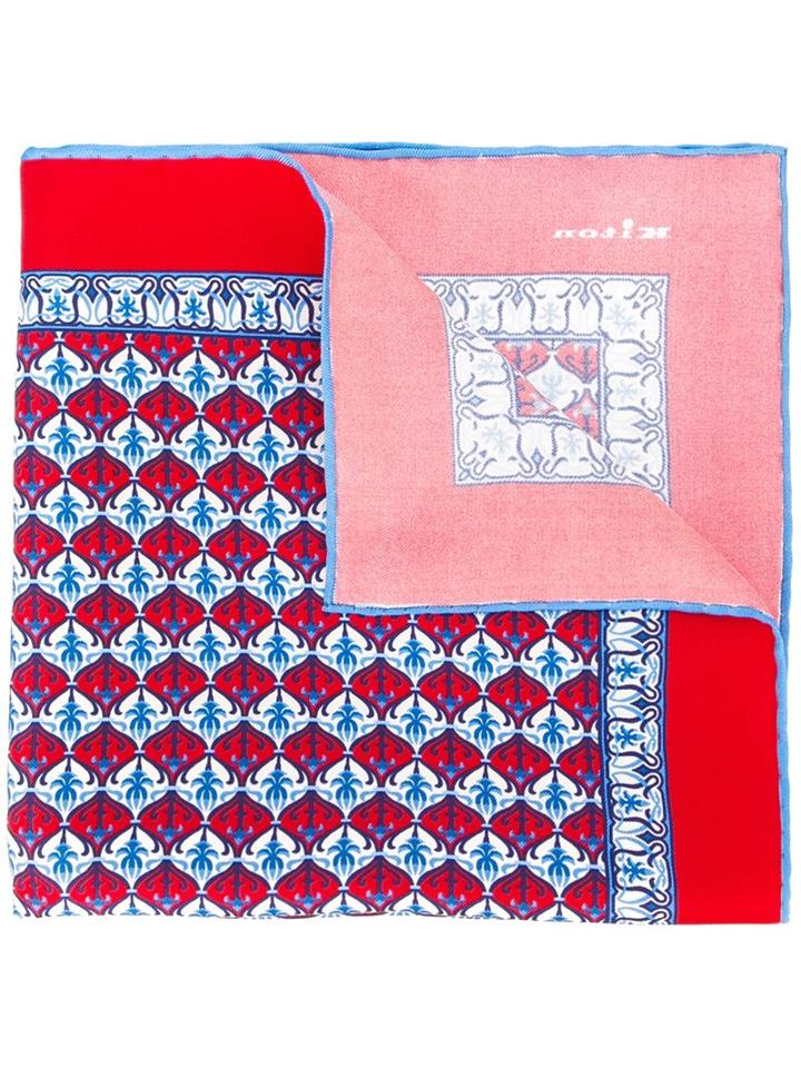 Kiton Damask Print Pocket Square, Men's, Red, Silk