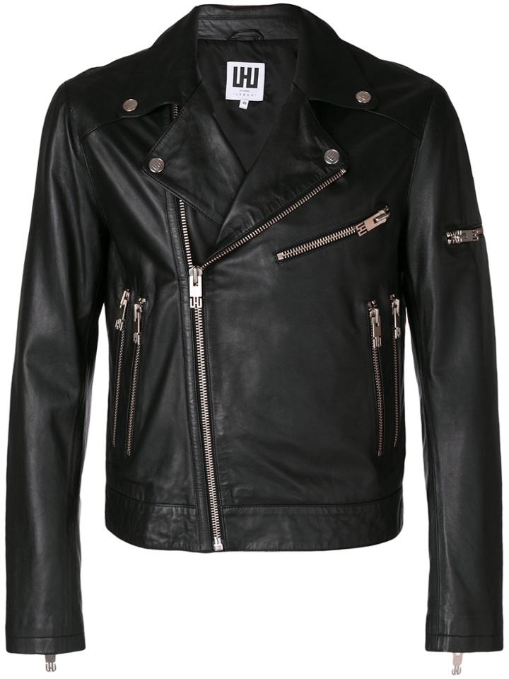 Les Hommes Urban Zipped Biker Jacket - Black