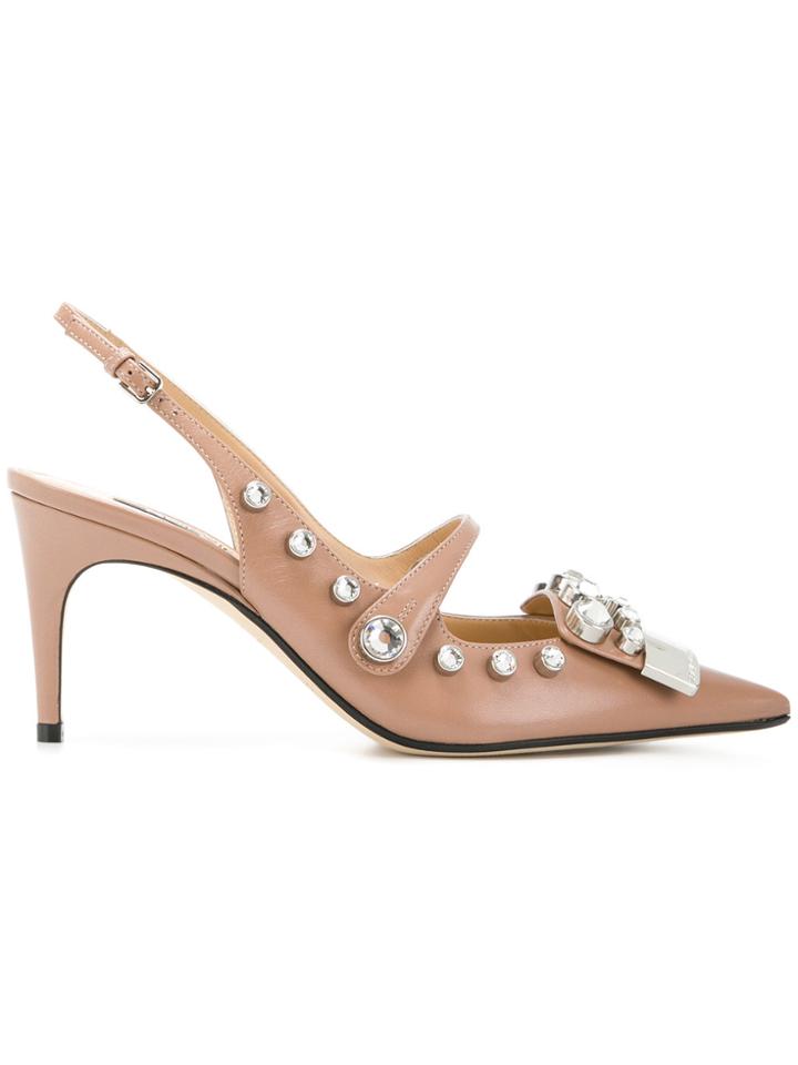 Sergio Rossi Embellished Slingback Sandals - Pink & Purple