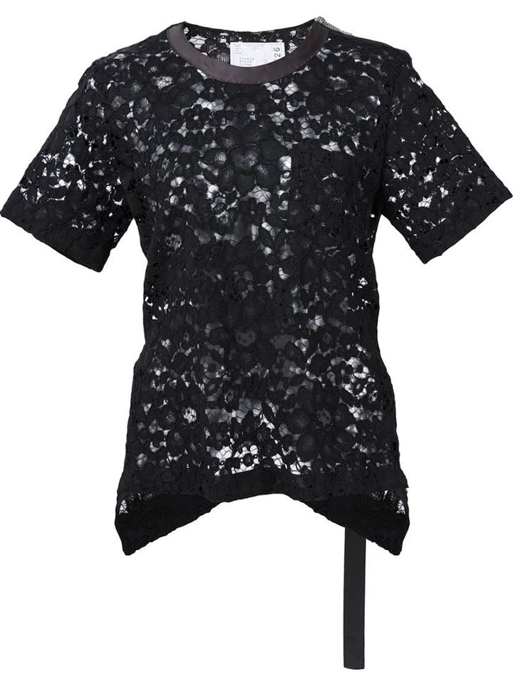 Sacai Floral Embroidered Top, Women's, Size: 4, Black, Cotton/nylon/cupro