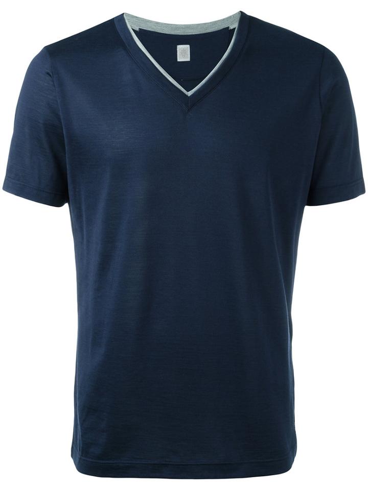 Eleventy V-neck T-shirt, Men's, Size: Xxl, Blue, Cotton/silk
