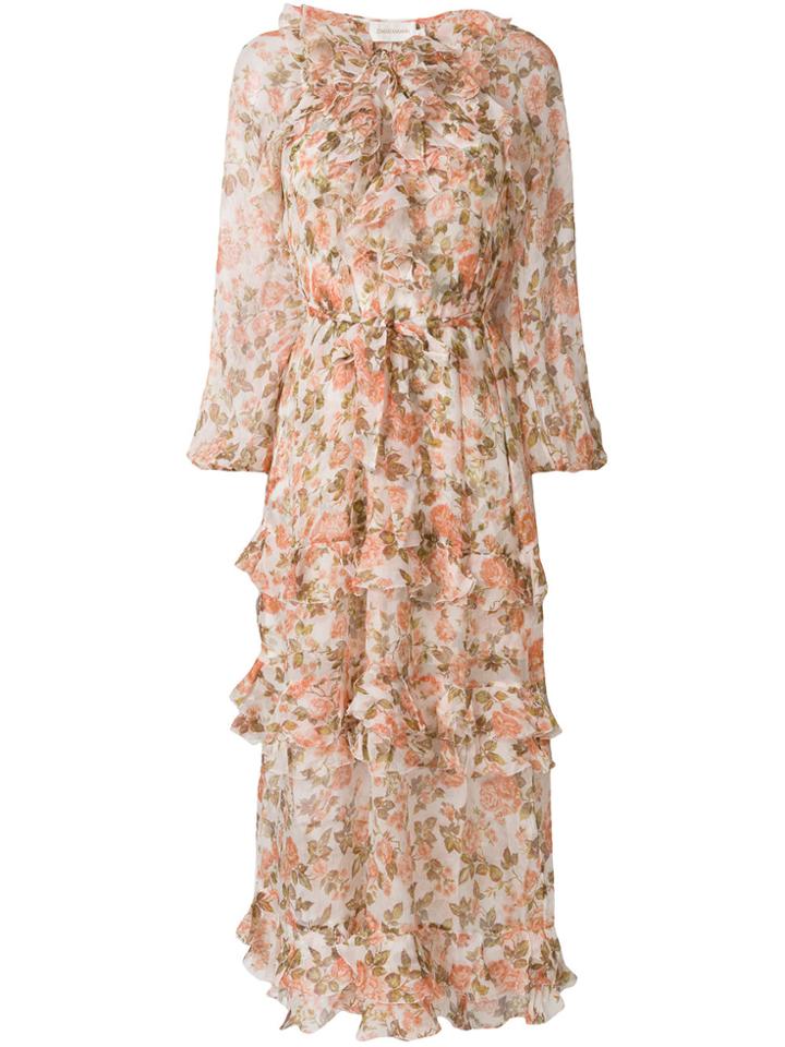 Zimmermann Floral Ruffle Dress - Nude & Neutrals
