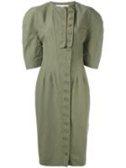 Stella Mccartney - Oversized Sleeve Fitted Dress - Women - Cotton/linen/flax/polyamide - 44, Women's, Green, Cotton/linen/flax/polyamide