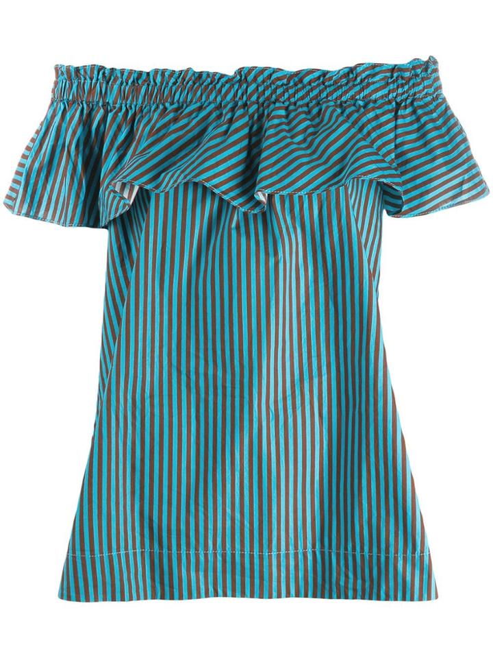 P.a.r.o.s.h. Striped Billowing Bardot Top - Blue