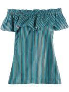 P.a.r.o.s.h. Striped Billowing Bardot Top - Blue