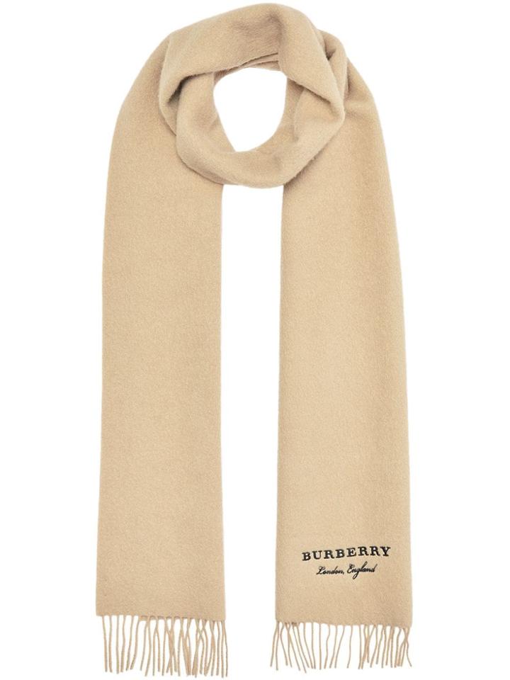 Burberry Embroidered Cashmere Fleece Scarf - Neutrals