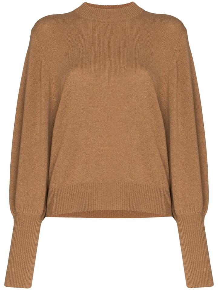 Lee Mathews Balloon Sleeve Cashmere Knit Sweater - Brown