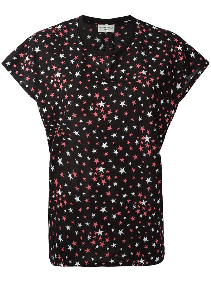 Saint Laurent Star Print T-shirt, Women's, Size: Large, Black, Cotton