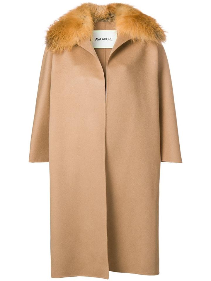 Ava Adore Lea Fox Fur Trim Coat - Brown