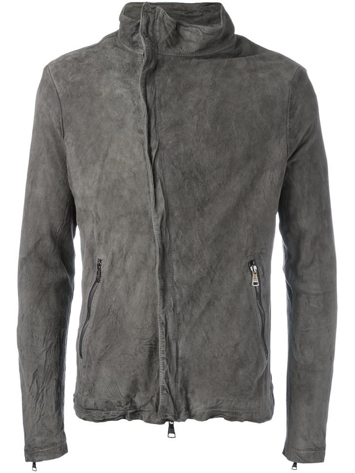 Giorgio Brato Side Zip Jacket, Men's, Size: 52, Grey, Leather/cotton/polyester