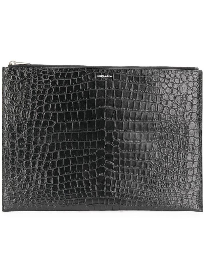 Saint Laurent Embossed Crocodile Effect Clutch - Black