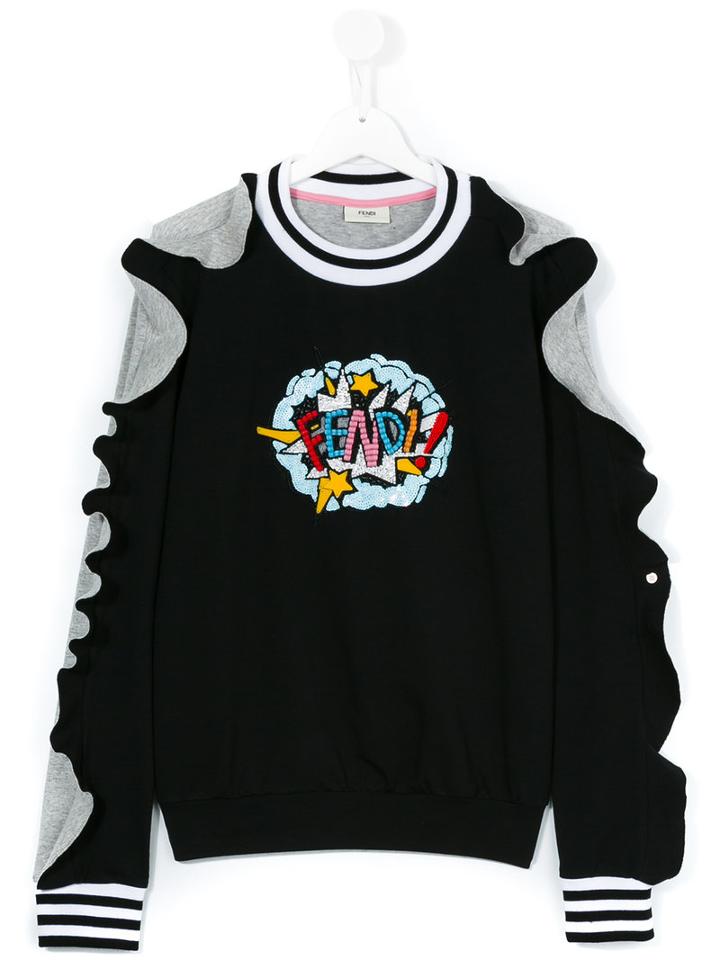 Fendi Kids - Ruffled Bicolour Sweatshirt - Kids - Cotton/spandex/elastane/modal - 14 Yrs, Black