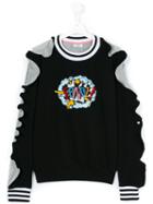 Fendi Kids - Ruffled Bicolour Sweatshirt - Kids - Cotton/spandex/elastane/modal - 14 Yrs, Black