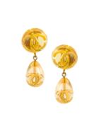 Chanel Vintage Logo Drop Clip-on Earrings, Women's, Yellow/orange