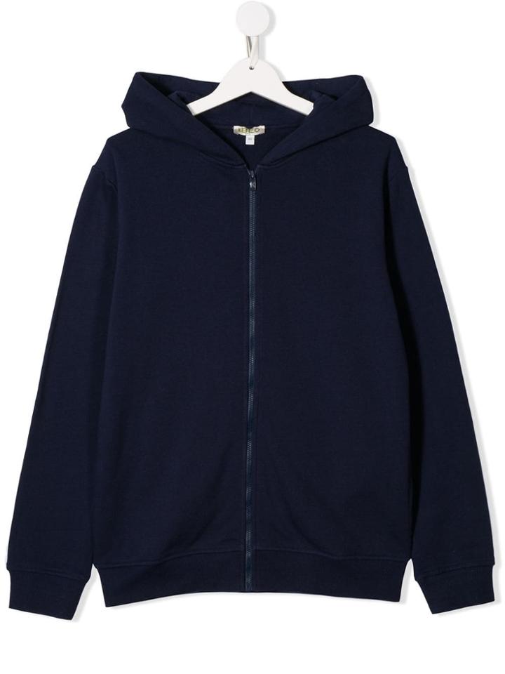 Kenzo Kids Teen Logo Print Zipped Hoodie - Blue
