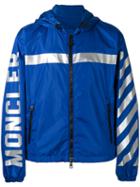 Moncler X Off-white Stripe Hooded Jacket, Men's, Size: 1, Blue, Cotton/polyamide