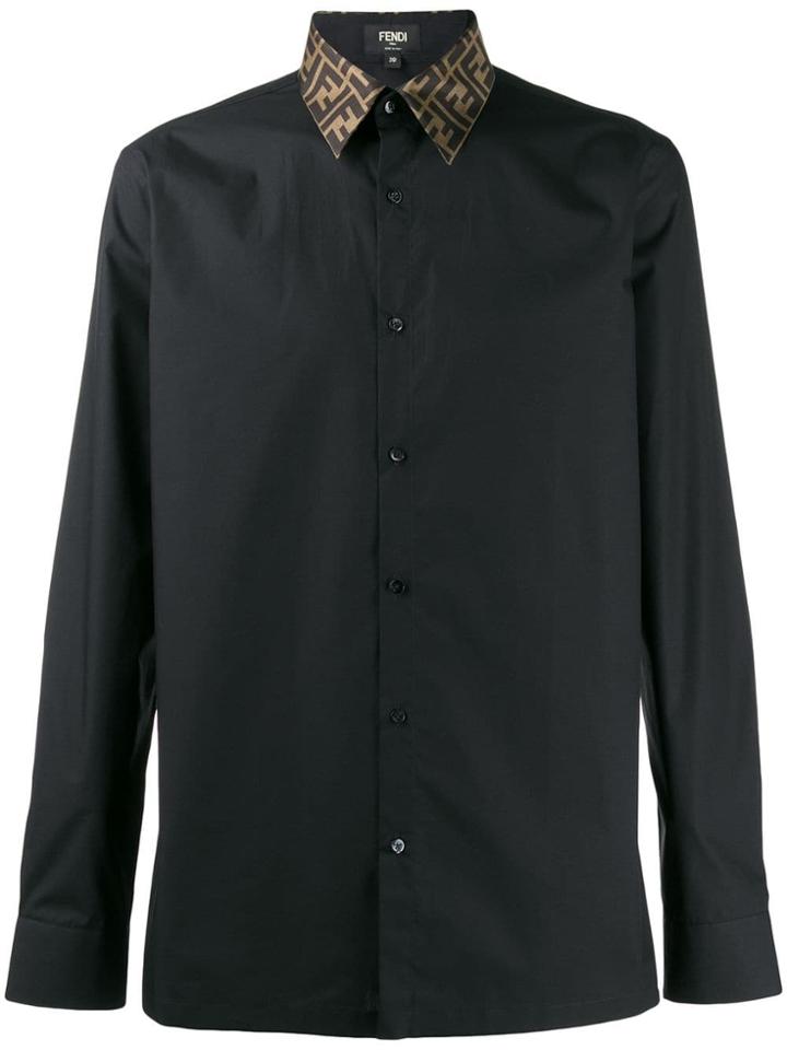Fendi Ff Logo Collar Shirt - Black