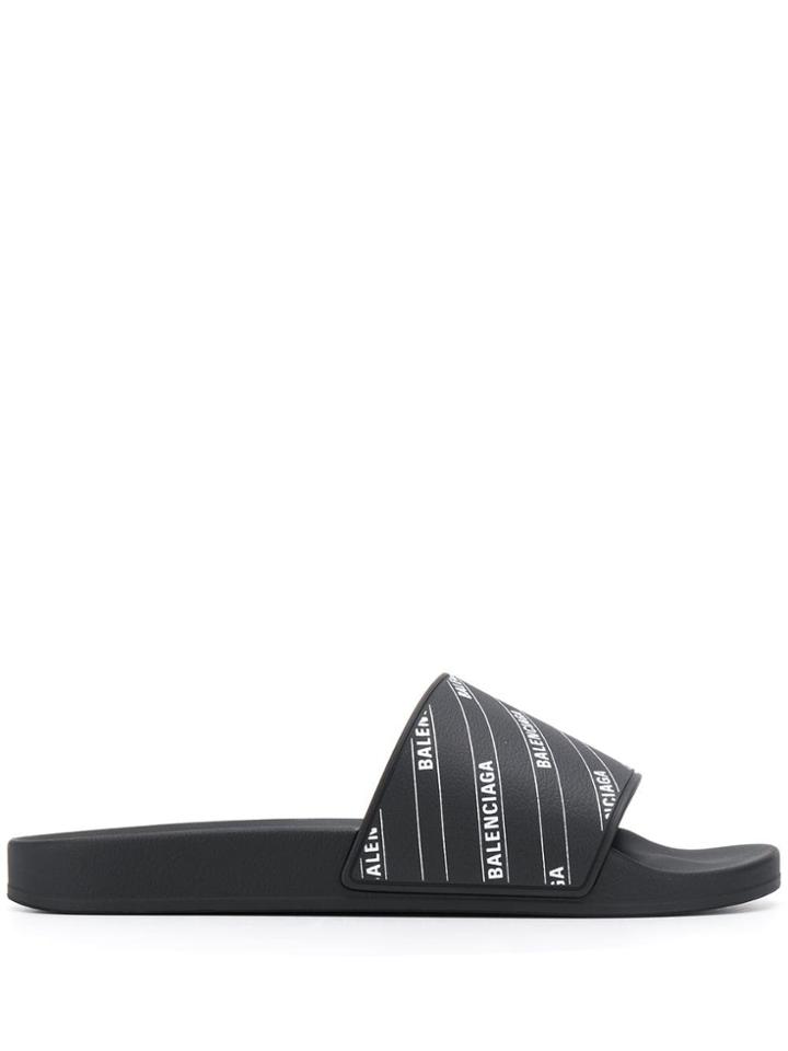 Balenciaga Logo Print Slides - Black