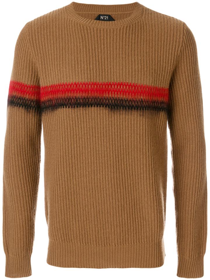 No21 Ribbed Stripe Embellished Sweater - Brown