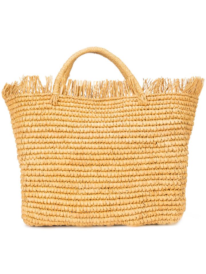 Sensi Studio Woven Frayed Hem Tote - Nude & Neutrals