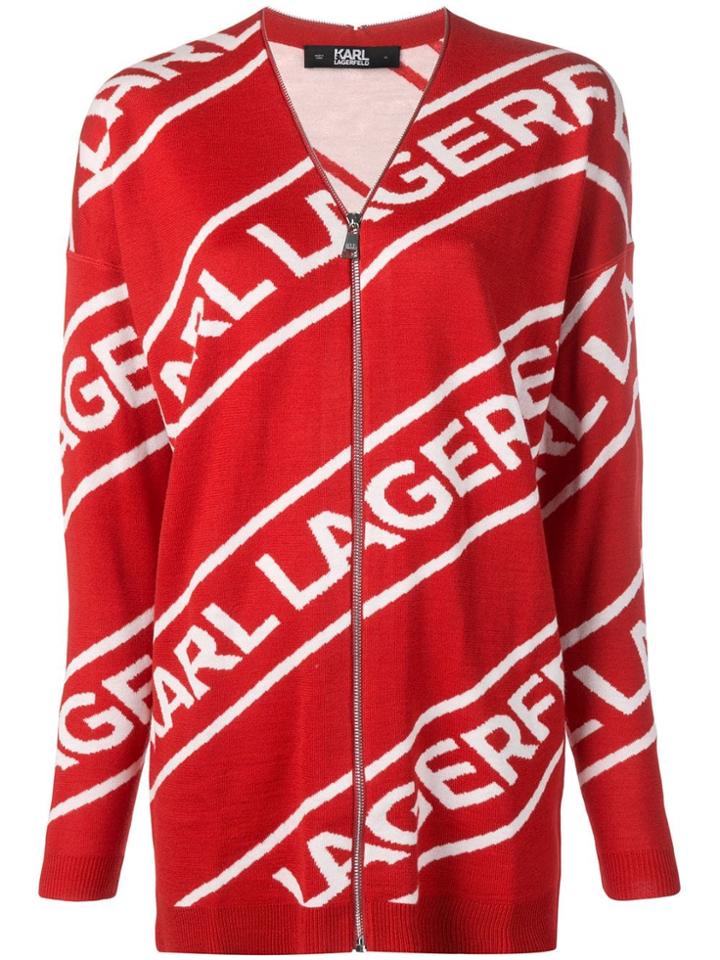 Karl Lagerfeld Logo Zip Cardigan - Red