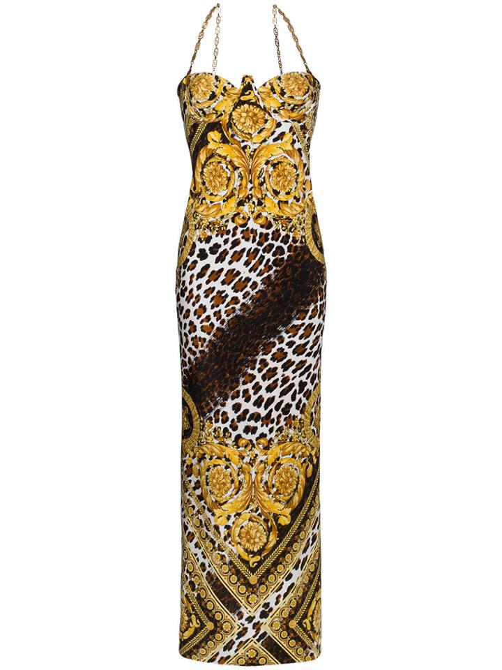 Versace Silk Baroque And Leopard Print Dress - Black