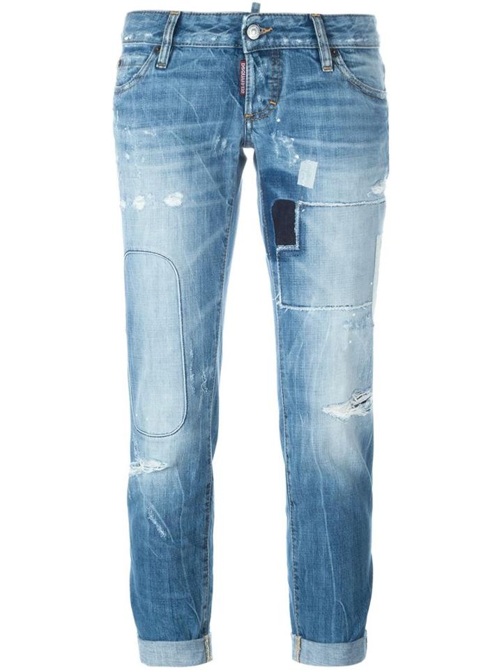 Dsquared2 Pat Jeans, Women's, Size: 44, Blue, Cotton/polyester/calf Leather