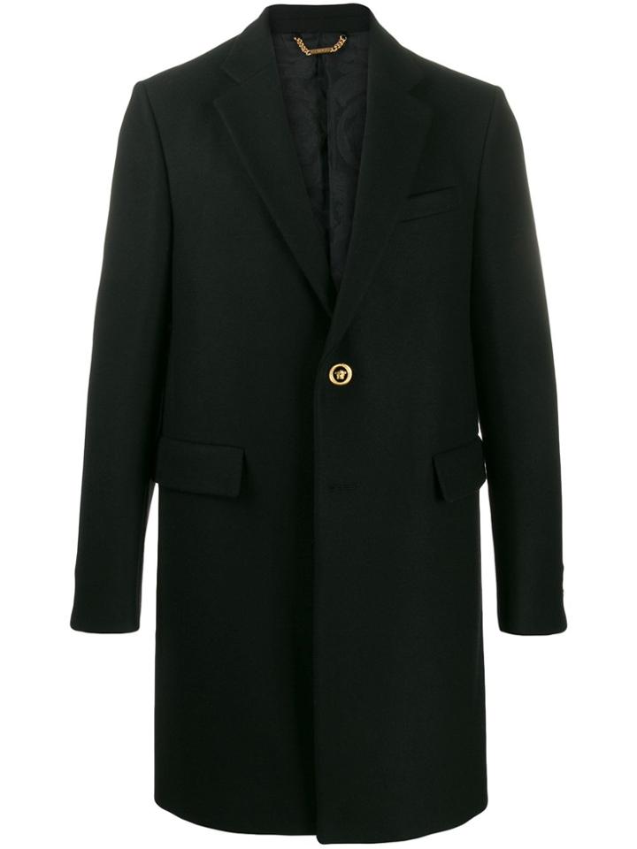 Versace Single-breasted Mid-length Coat - Black