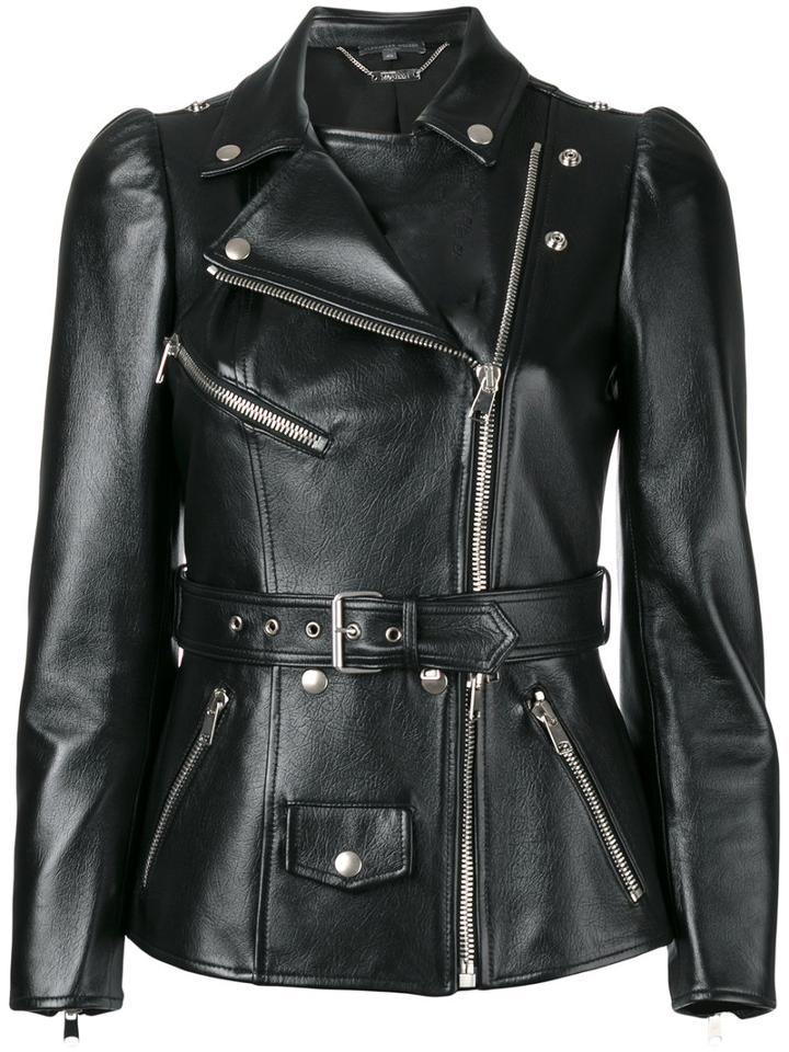 Alexander Mcqueen Tailored Biker Jacket, Women's, Size: 38, Black, Calf Leather/silk