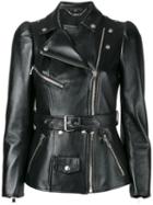 Alexander Mcqueen Tailored Biker Jacket, Women's, Size: 38, Black, Calf Leather/silk