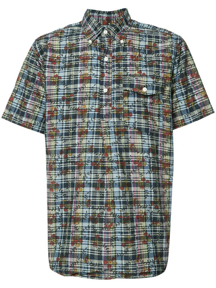Engineered Garments 'dk Floral Madras' Short Sleeve Shirt, Men's, Size: Large, Blue, Cotton