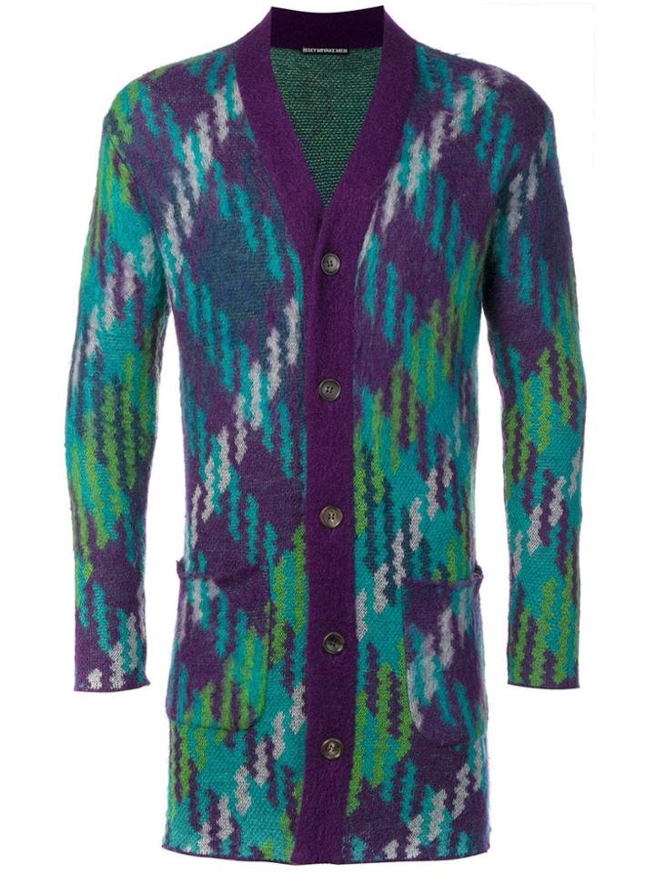 Issey Miyake Vintage Geometric Pattern Cardigan - Blue