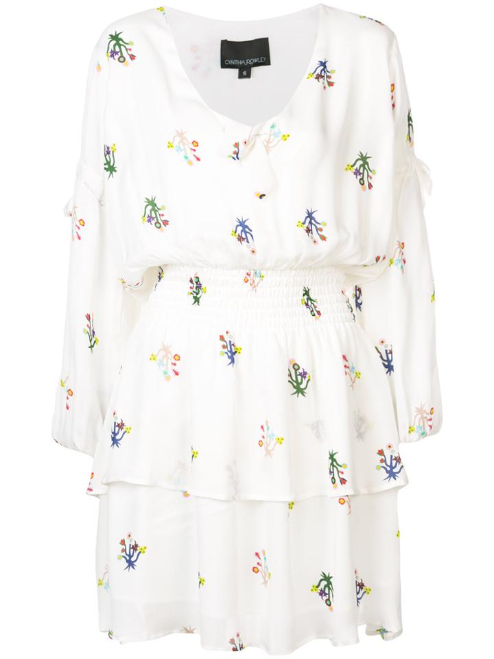 Cynthia Rowley Celia Tie Sleeve Smocked Mini Dress - White