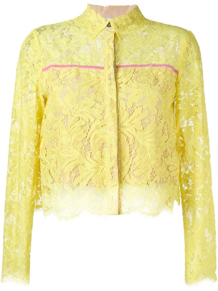 Msgm Lace Cropped Blouse, Women's, Size: 38, Yellow/orange, Cotton/polyamide/polyester