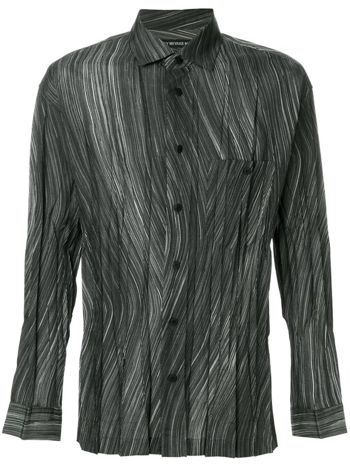 Issey Miyake Men Striped Pleated Shirt - Green