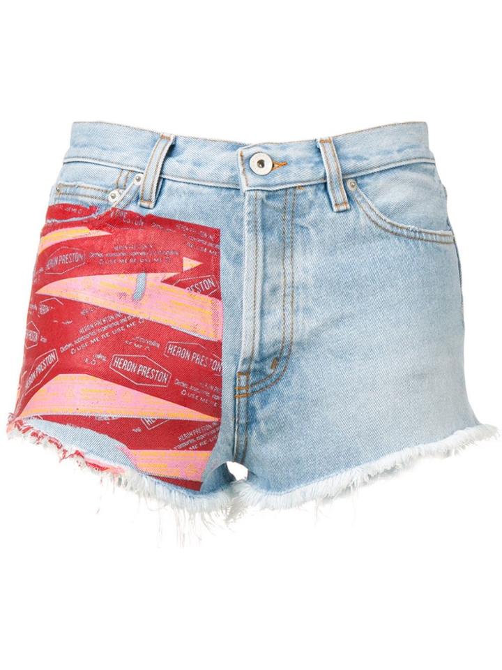 Heron Preston Tape Print Denim Shorts - Blue