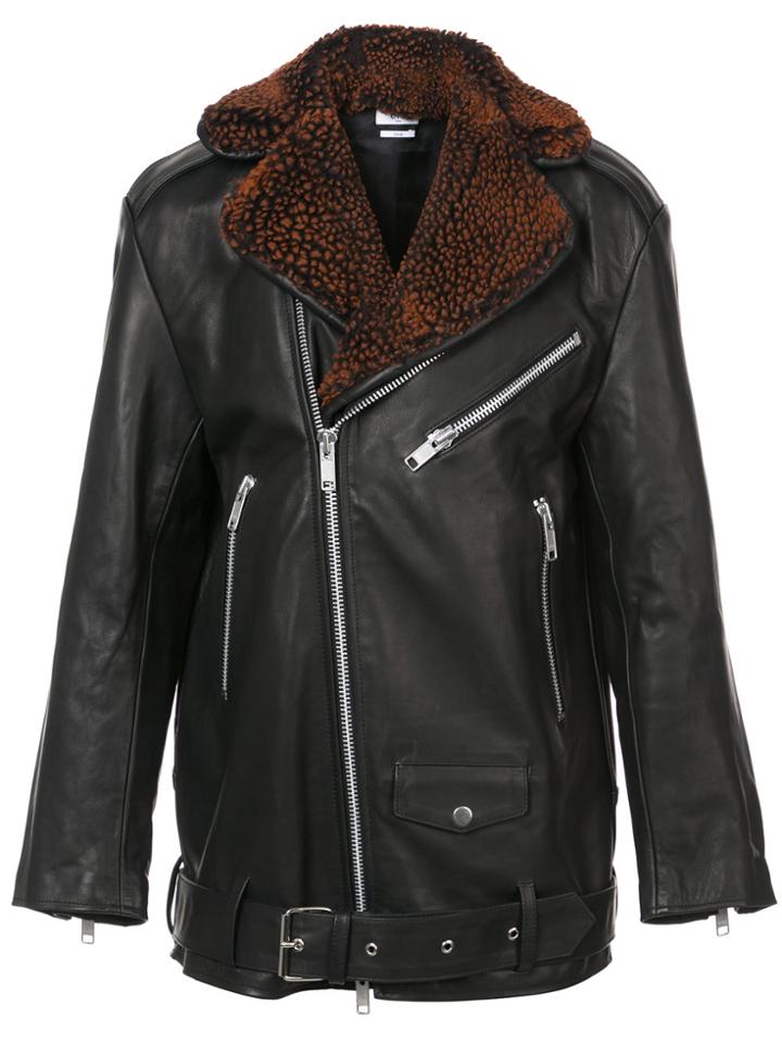 Cmmn Swdn Shearling Lapel Biker Jacket - Black