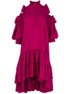 Alexander Mcqueen Cold Shoulder Ruffle Dress - Pink & Purple