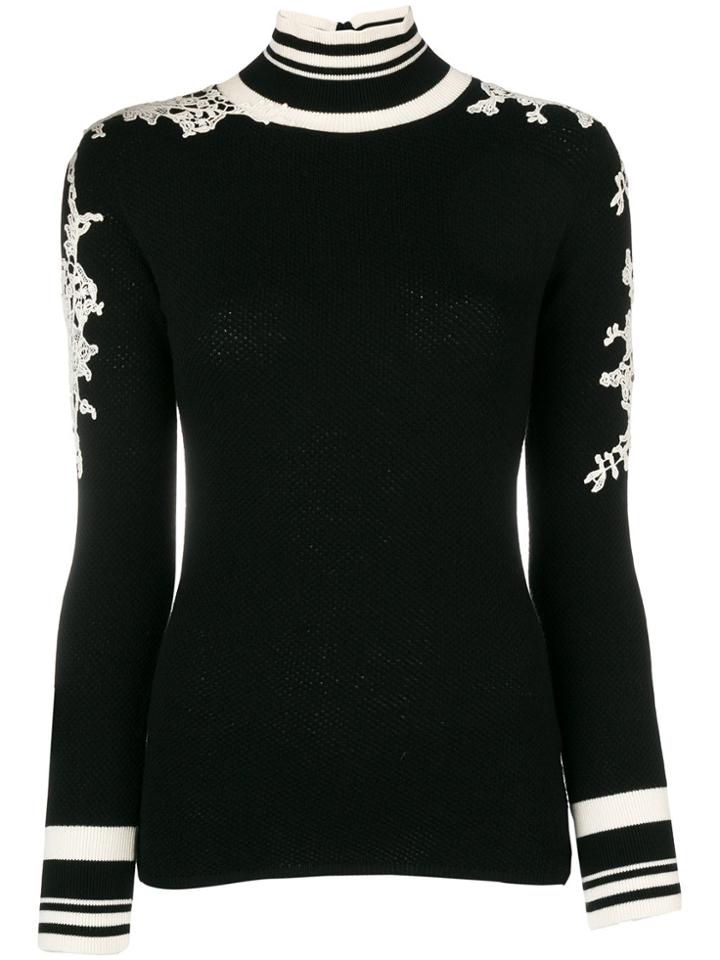 Ermanno Scervino Floral Lace Turtle Neck Sweater - Black