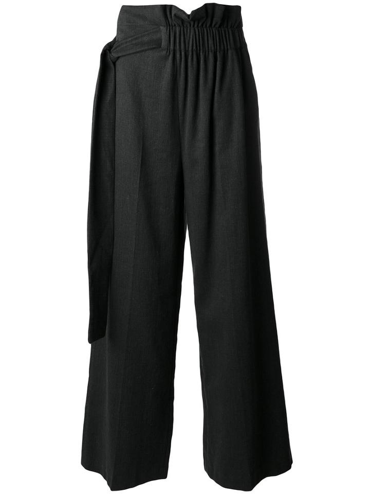 Msgm Belted Palazzo Pants, Women's, Size: 38, Black, Cotton/linen/flax