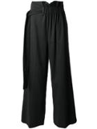 Msgm Belted Palazzo Pants, Women's, Size: 38, Black, Cotton/linen/flax