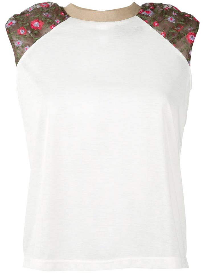Kolor - Floral Accent Crew Tank - Women - Cotton/polyester - 2, White, Cotton/polyester