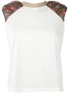 Kolor - Floral Accent Crew Tank - Women - Cotton/polyester - 2, White, Cotton/polyester