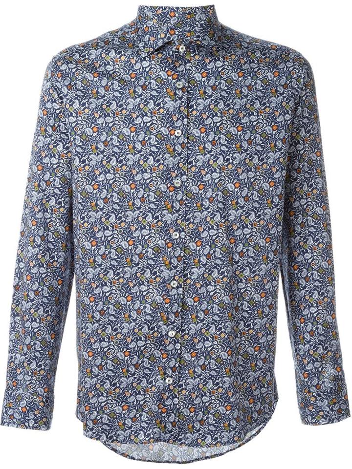 Etro Printed Shirt, Men's, Size: Medium, Blue, Cotton