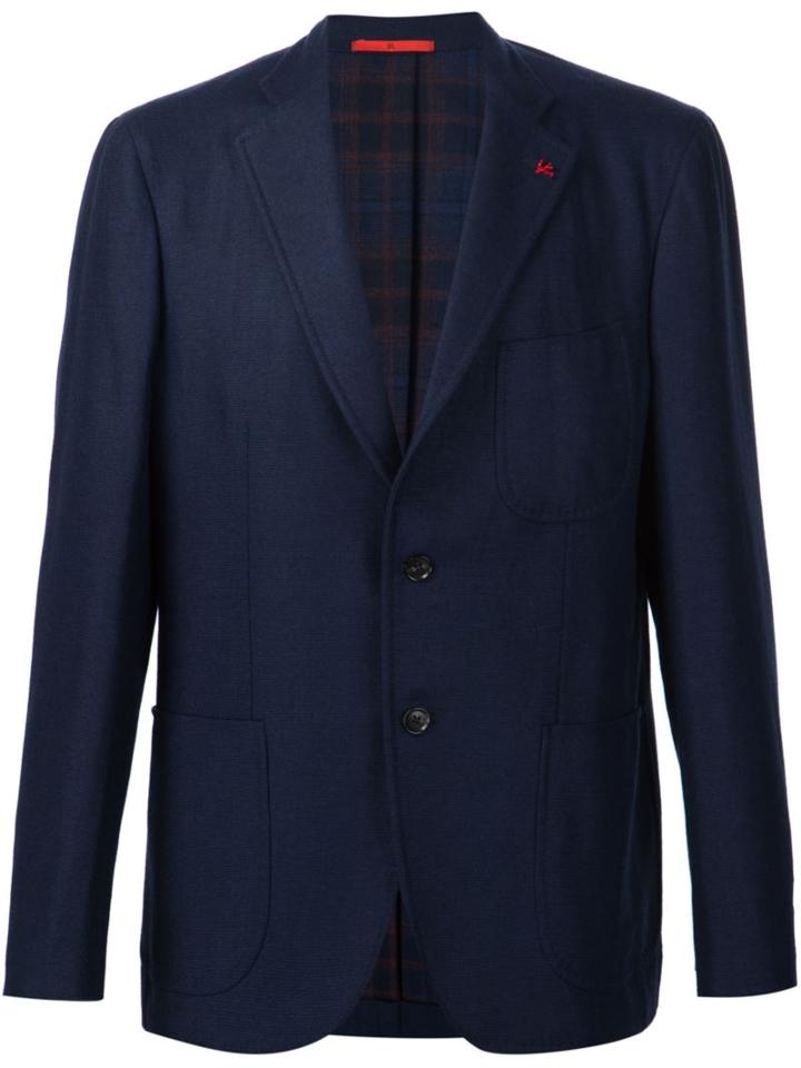 Isaia Stitching Detail Blazer, Men's, Size: 50, Blue, Cashmere/wool
